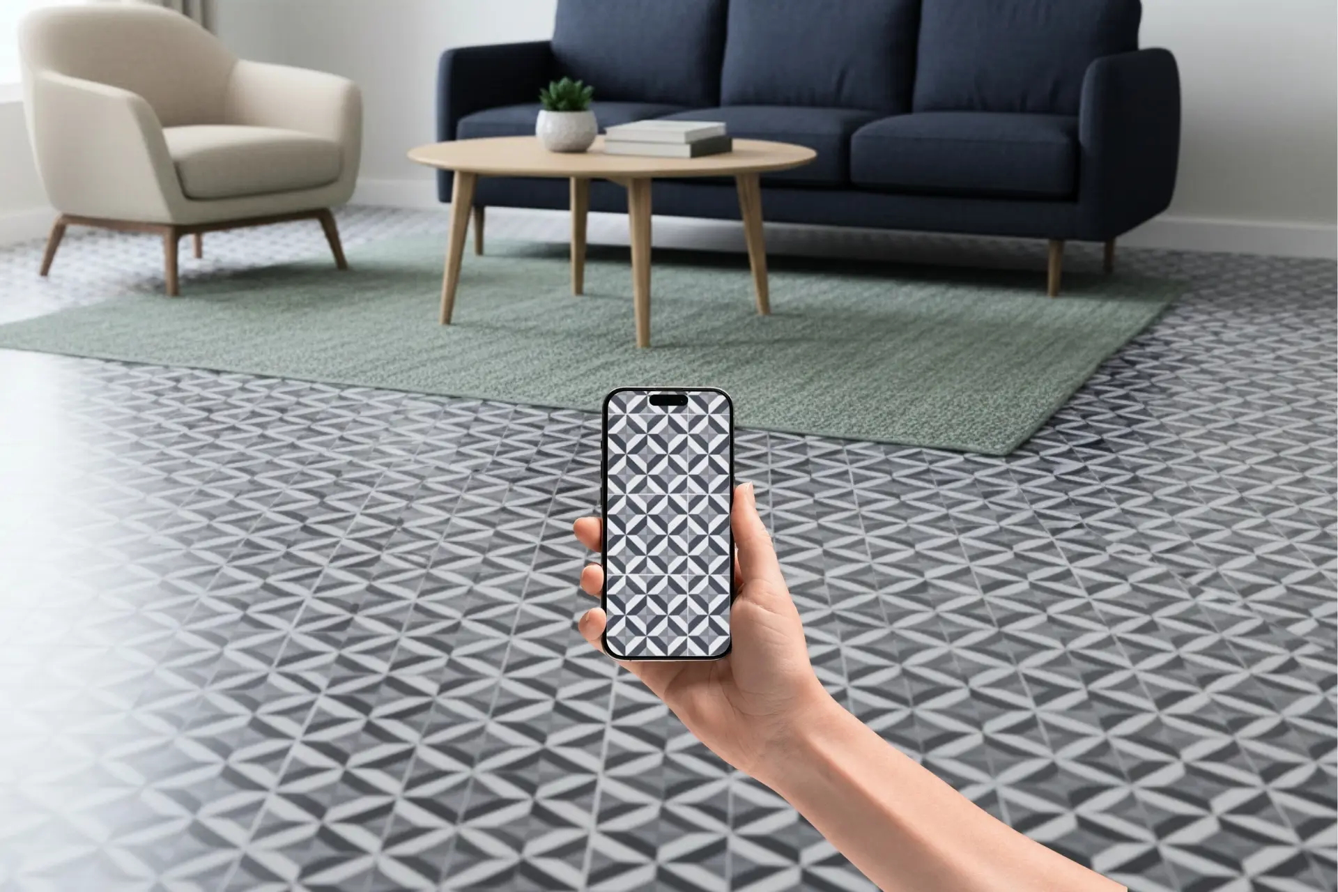 PVC Rideaux Netanya שחור גיאומטרי לינוליאום 1