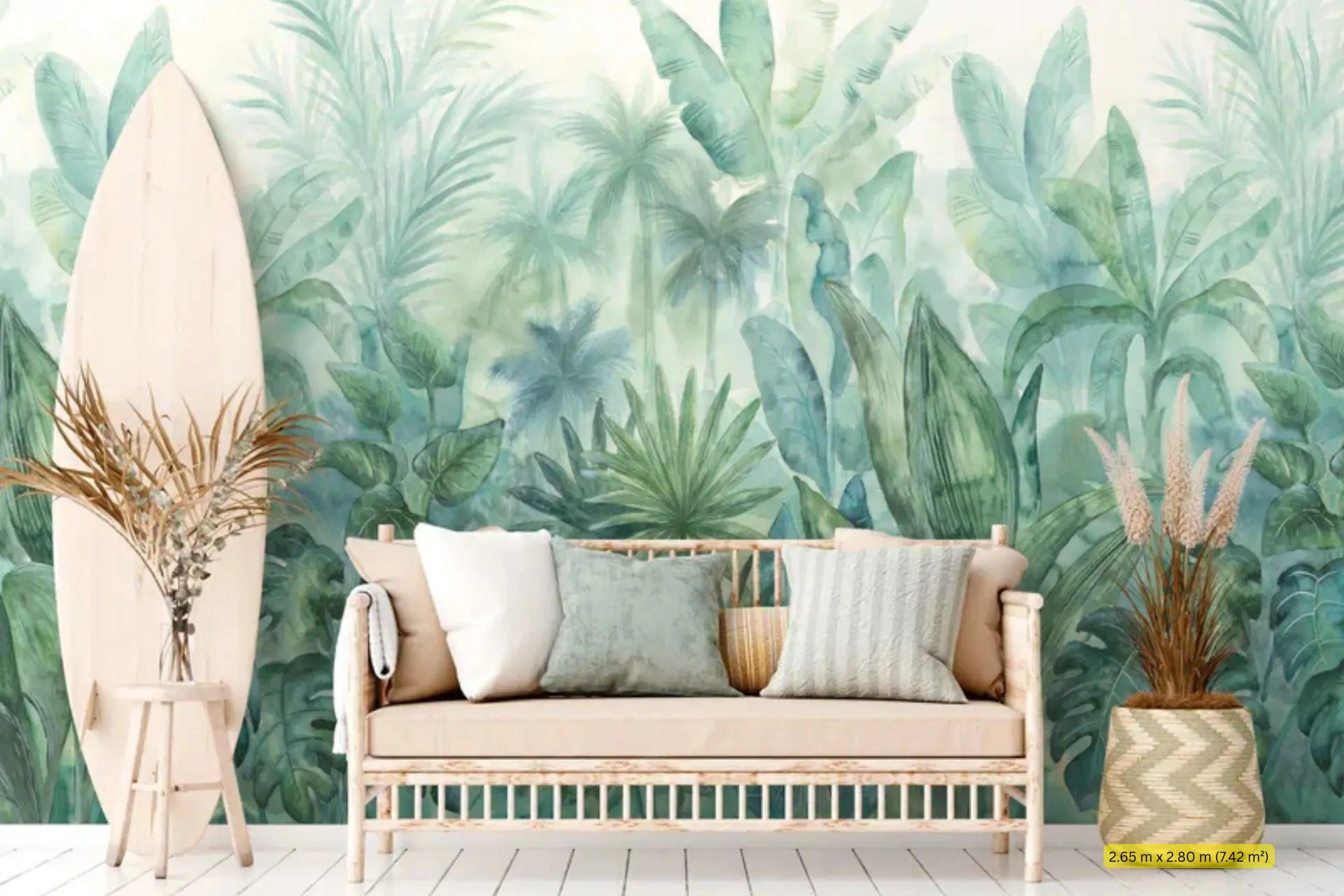 טפט תמונה ג׳ונגל בצבעי מים ירוק כחול ושמנת – Rideaux רידו נתניה - טפטים תמונות