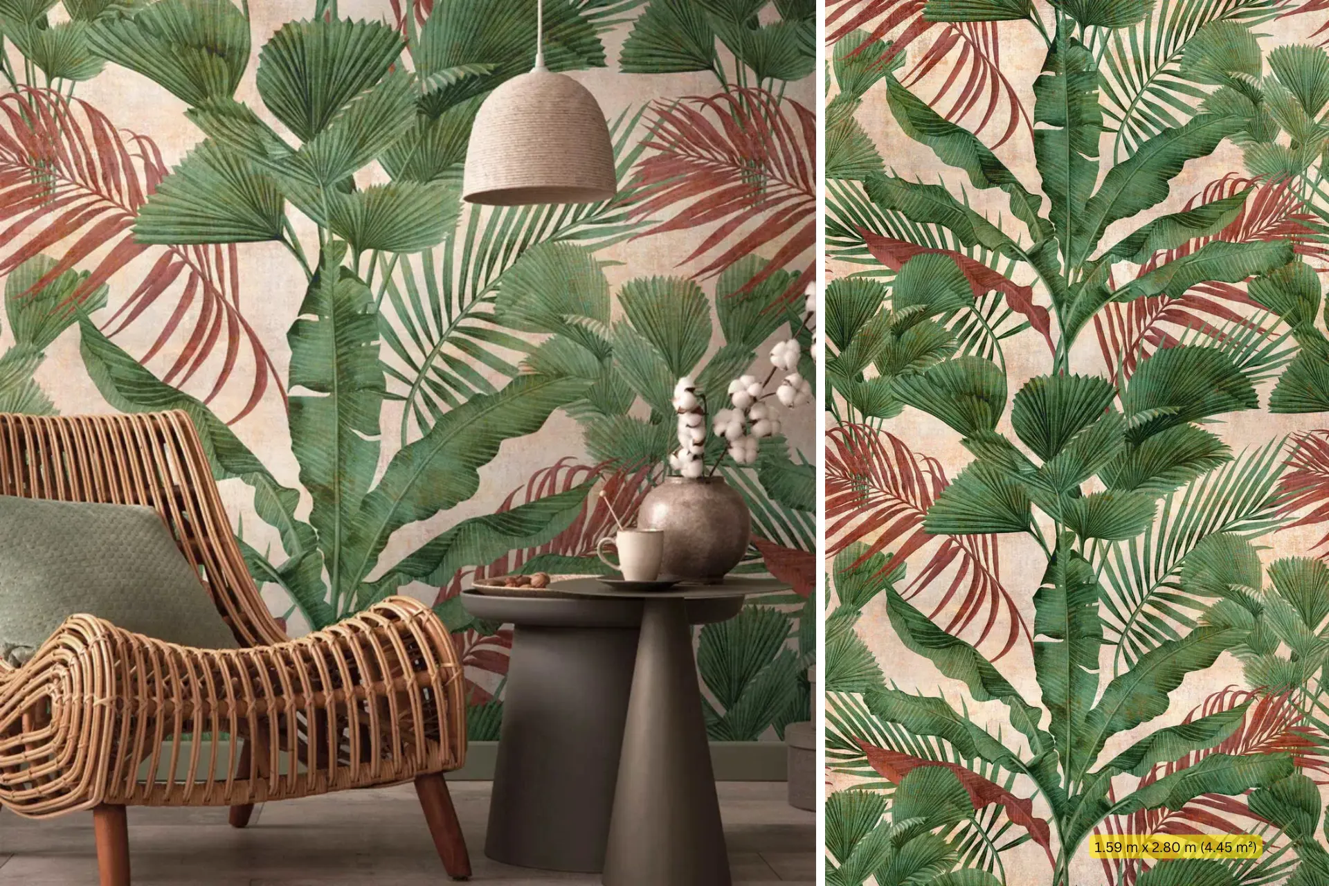 טפטים תמונות ג׳ונגל עם צמחים טרופיים בירוק ובז׳ – Rideaux רידו _ נתניה