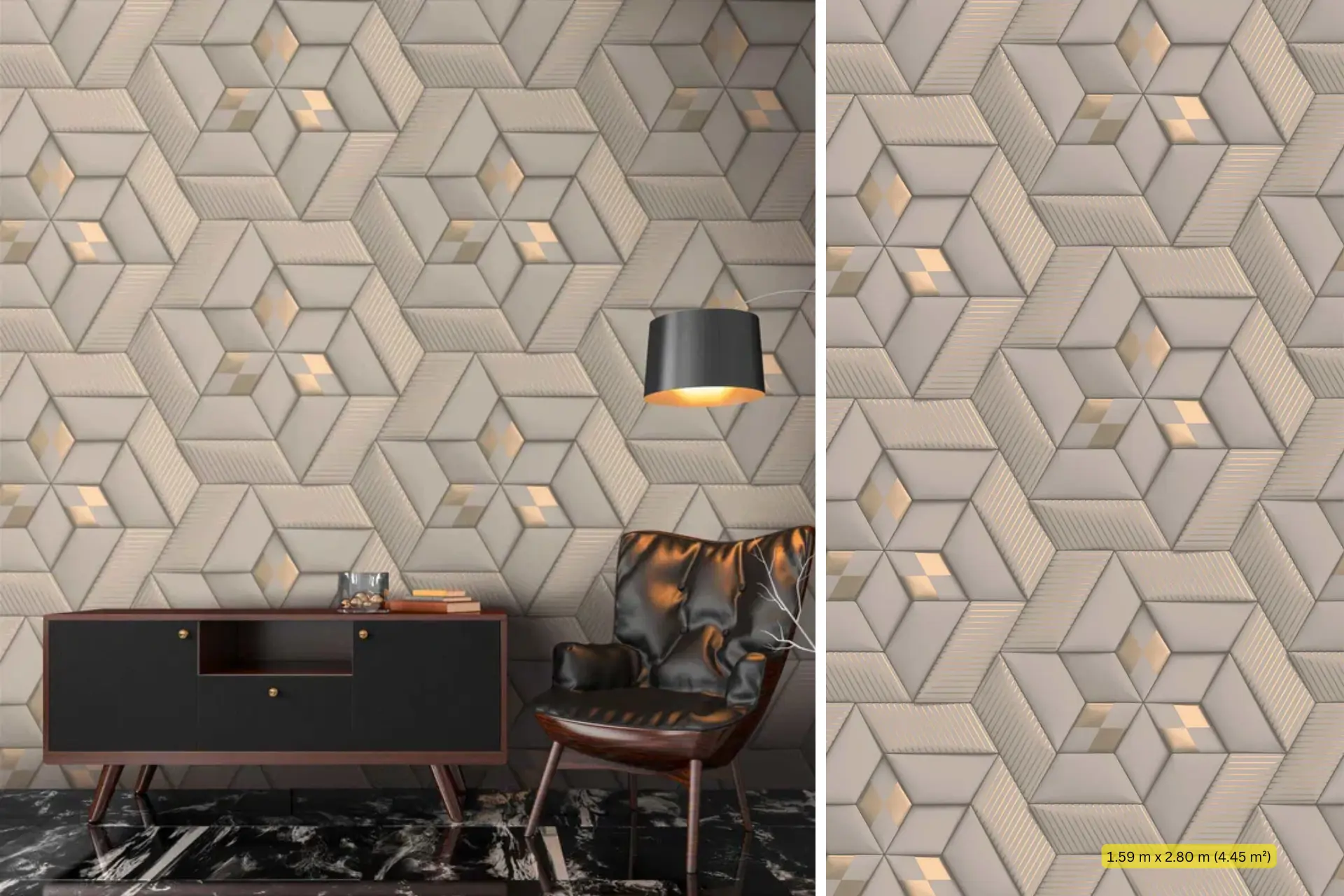 טפט תמונה דוגמה אבסטרקטית תלת־ממדית באפור טאופ וברונזה – Rideaux רידו נתניה