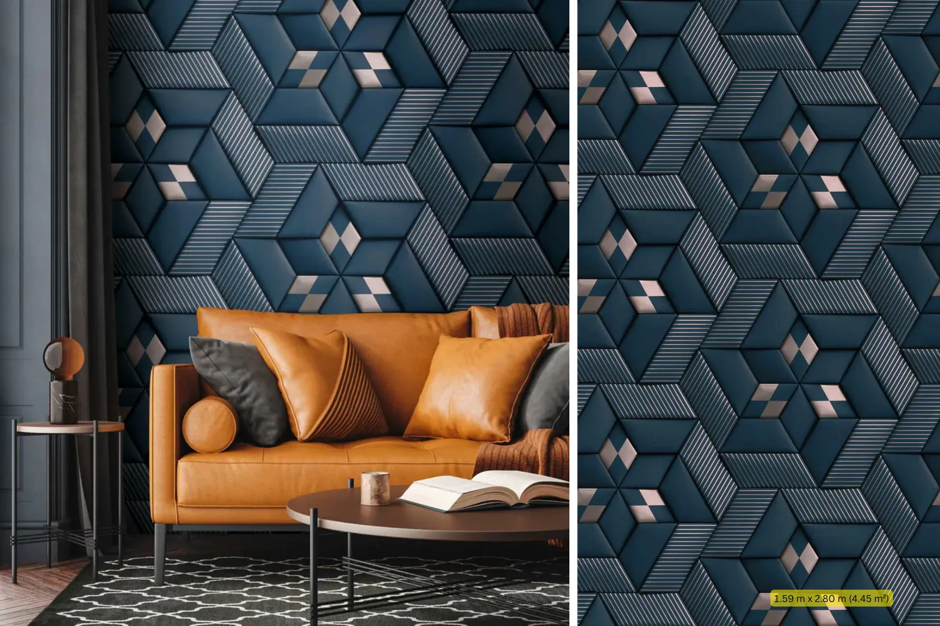 טפט תמונה דוגמה אבסטרקטית תלת־ממדית בכחול וכסף – Rideaux רידו נתניה