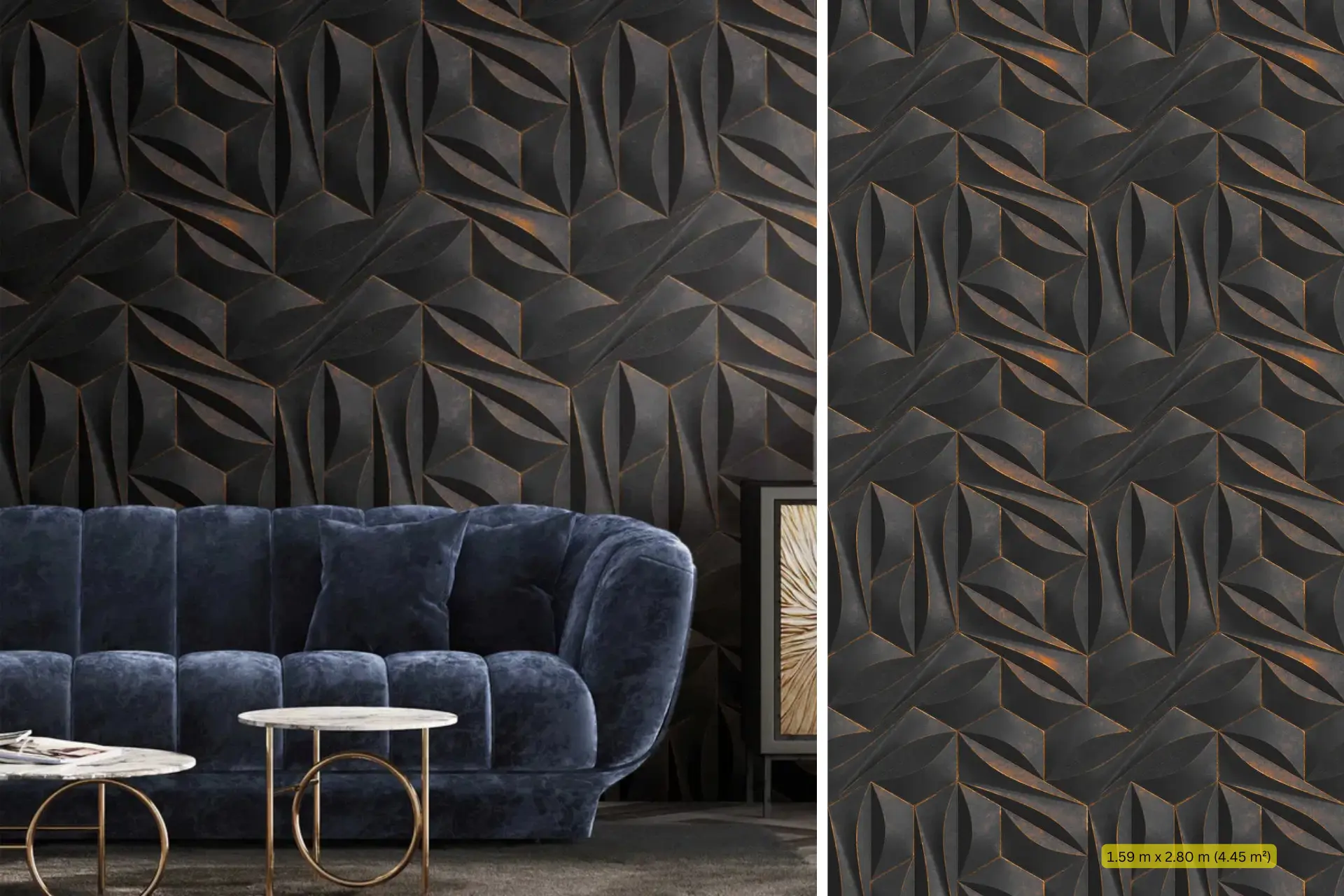 טפט תמונה מראה מתכתי תלת־ממדי (3D) באפור וברונזה – Rideaux רידו נתניה