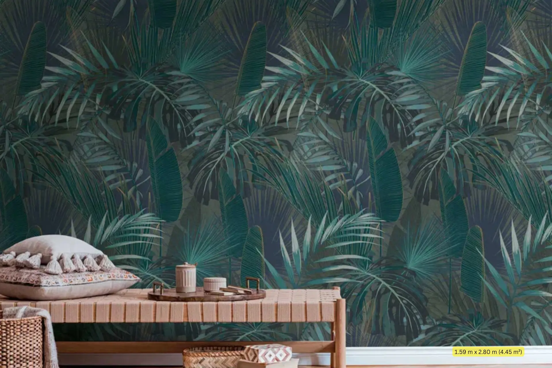 טפט תמונה עלי ג׳ונגל בגווני פטרול כחול וירוק – Rideaux רידו נתניה