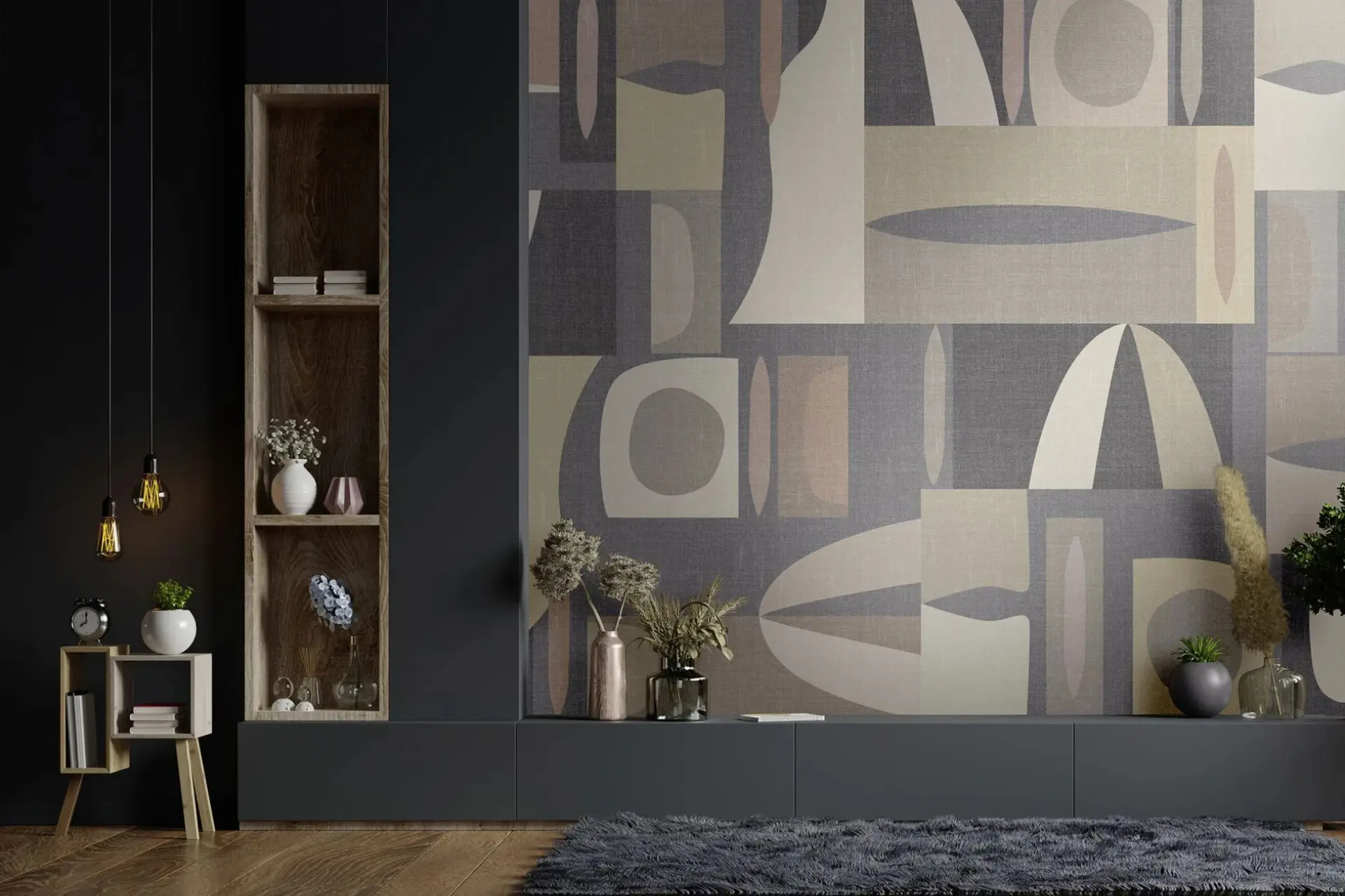 טפט תמונה קיר גרפי אנתרציט-בז' בסגנון מודרני – Rideaux רידו נתניה