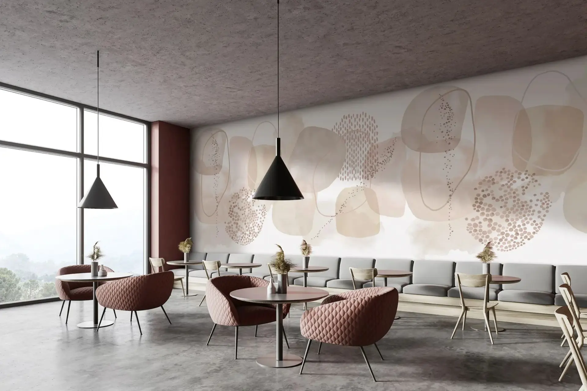 טפט תמונה קיר גרפי בגווני בז' וורוד בעיצוב מודרני – Rideaux רידו נתניה