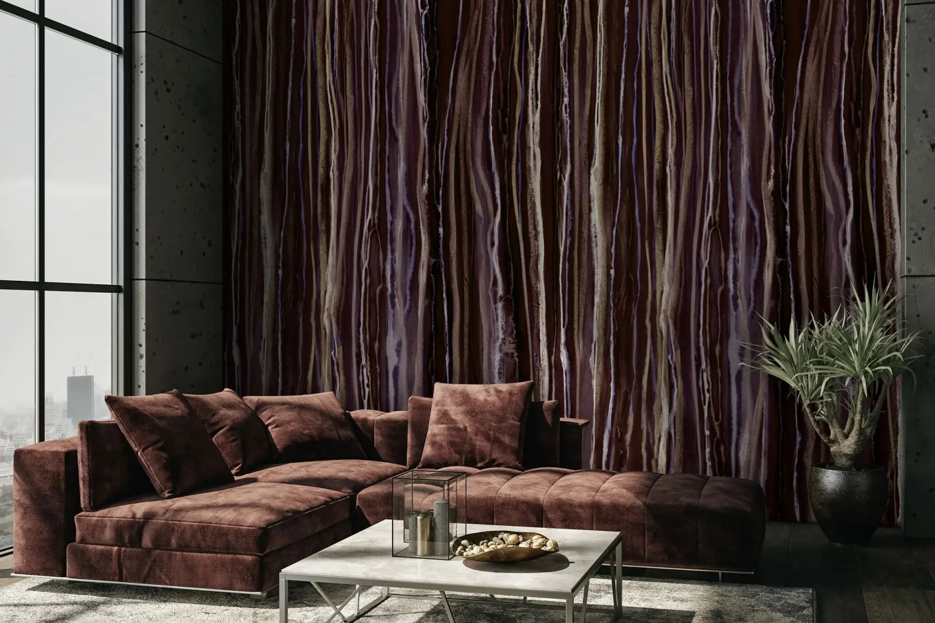 טפט תמונה קיר גרפי בגווני חום וסגול בעיצוב מודרני – Rideaux רידו נתניה